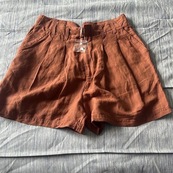 FREE PEOPLE Calla Linen Trouser Short Spiced Pecan Size 6 New with Tag - Picture 6 of 8
